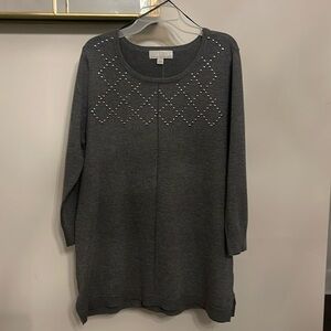 Carolyn Taylor Women’s Sweater 3/4 Length Sleeve Studded Grey Sweater Medium